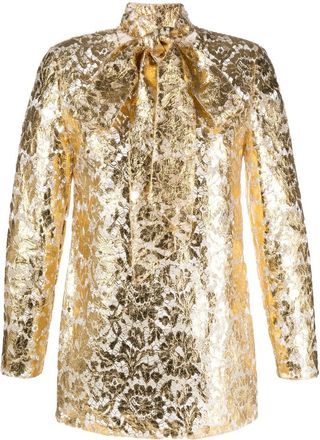 Valentino Garavani floral lace top - women - Polyamide/Aluminium/Viscose/Polyamide/Cotton - 42 - Gold
