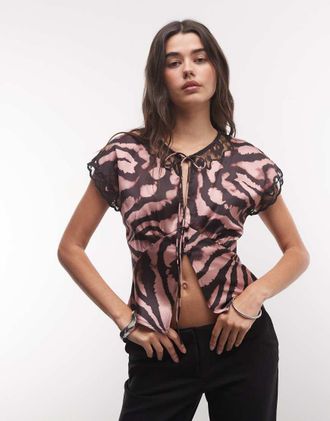 Reclaimed Vintage top a canottiera con rifiniture in pizzo e stampa zebrata animalier-Multicolore