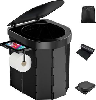No Brand Inodoro Port&aacute;til Plegable Para Camping - Adultos Con Bandeja Extra&iacute;ble Para Tel&eacute;fono Y Soporte Para Papel Higi&eacute;nico - Inodoro M&oacute;vil Impermeable Con Ta