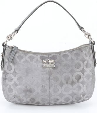 Coach Gray Silver Leather Canvas Handbag Shoulder Bag Tote Bag (Pre-Owned)