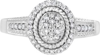 House of Brilliance 925 Sterling Silver 1/3 Cttw Pave Set Round-Cut Diamond Braided Halo Cocktail Ring