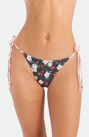 Volcom Sweet & Spicy Side Tie Reversible Bikini Bottoms in Black/pink at Nordstrom, Size X-Small