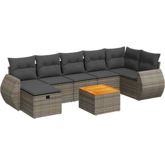 vidaXL Set De Sof&aacute;s De Jard&iacute;n Y Cojines 8 Piezas Rat&aacute;n Sint&eacute;tico Gris Vidaxl