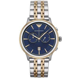 Emporio Armani AR1847 Mens Watch Chronograph Two Tone Blue - Silver & Gold - One Size