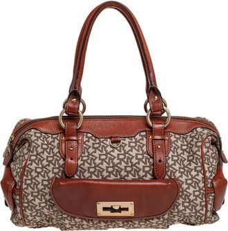 DKNY Dkny Beige/brown Signature Canvas And Leather Satchel