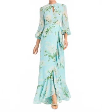 Mestiza New York Ophelia Chiffon Gown In Blue Botanica