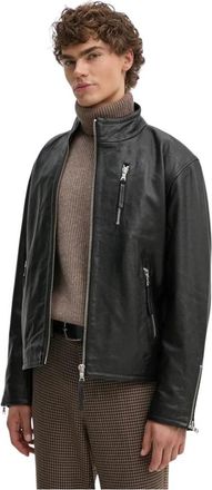 Won Hundred Leren jas met ritszakken - Heren - Leren en Su&egrave;de Jassen - Zwart - 2XL - Leer - Jassen