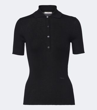Fendi Ribbed-knit wool-blend polo shirt