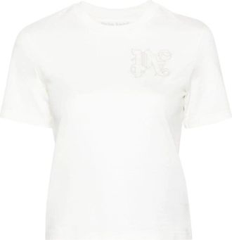 Palm Angels Monogram T-shirt - Dames - T-shirts - Wit - L - Katoen - Tops