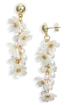 Nordstrom Floral Cascade Linear Drop Earrings in White- Gold at Nordstrom