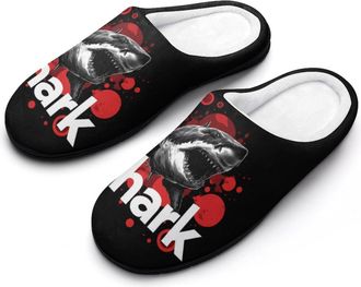Generic Red Blood Shark Mens House Slippers Memory Foam Washable Cotton Slip on Home Shoes