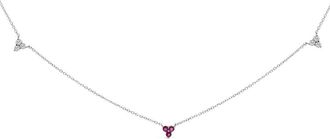House of Brilliance 14K White Gold 1/5 Cttw Diamond and Ruby Tri Station Necklace