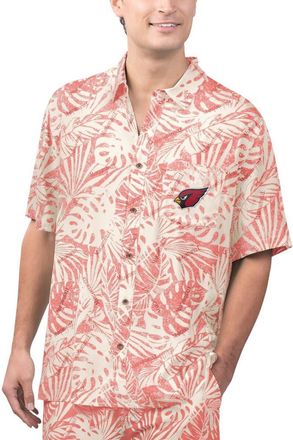 Margaritaville Mens Margaritaville Tan Arizona Cardinals Sand Washed Monstera Print Party Button-Up Shirt in Cream at Nordstrom, Size Xxx-Large