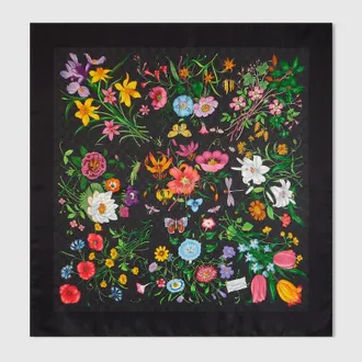 Gucci Printed GG Silk Twill Carr&eacute;, Black, Silk