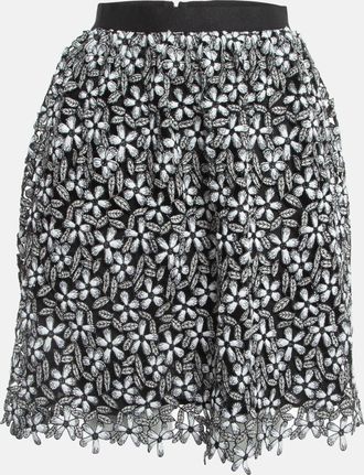 Self Portrait Black/white Floral Cut-Out Lace Short Skirt