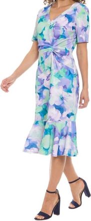 London Times V Neck Short Sleeve Dress In Lavender Floral