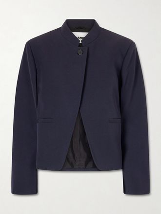 Jil Sander Giacca Asimmetrica Cropped In Twill Di Lana - Blu