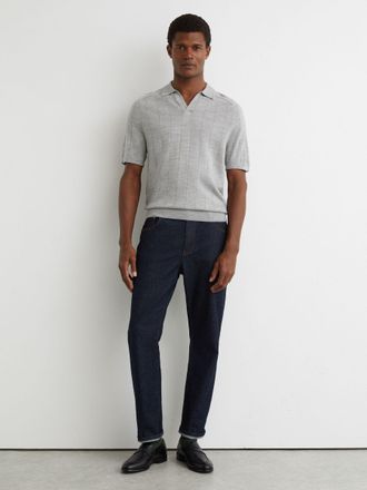 Reiss Soft Grey Mouline Merino Wool Wide-rib Polo Jumper, Xxl