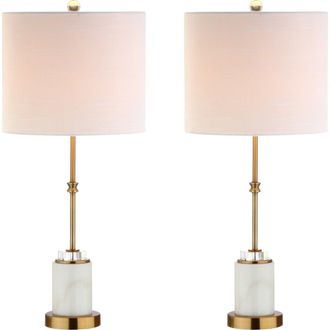 Jonathan Y Designs Harper 27 Marble/Crystal LED Table Lamp, Brass in White/brass Gold at Nordstrom