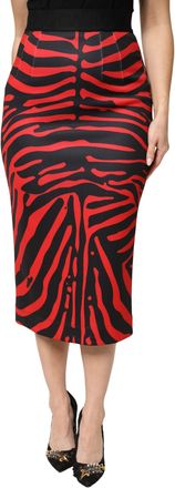 Dolce & Gabbana Womens Red Black Zebra Print Polyester Pencil Midi Skirt And