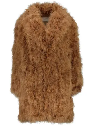 Yves Salomon Jas met sjaalkraag en veren - Bruin
