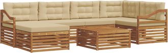vidaXL Conjunto De Sof&aacute;s De Exterior 7 Uds. Natural Y Beige Vidaxl