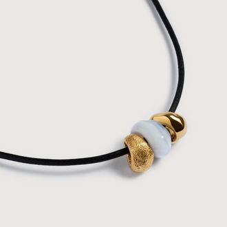 Monica Vinader Gold Antica Gemstone Cord Necklace Blue Lace Agate