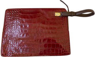 Lanvin Red Croc Embossed Wristlet Clutch