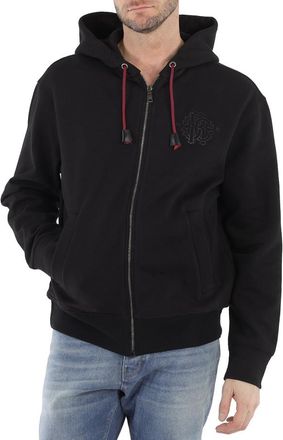 Roberto Cavalli Black Cotton Lucky Symbols Zip Hoodie, Size X-Large