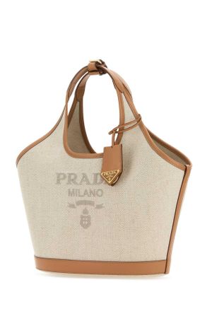 Prada Womens Sand Canvas Handbag Naturale Borse A Mano Bag
