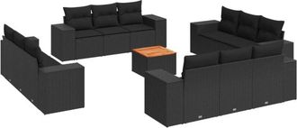 vidaXL Set De Sof&aacute;s De Jard&iacute;n Y Cojines 13 Pzas Rat&aacute;n Sint&eacute;tico Negro Vidaxl