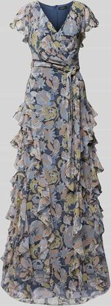Lauren Ralph Lauren Abendkleid mit Bindeg&uuml;rtel Modell KIMBINELL in Bleu, Gr&ouml;&szlig;e 42