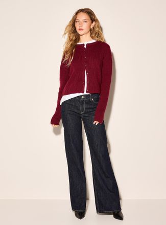 Icone Womens Touch of wool ribbed boxy-fit Cardigan Sweater
