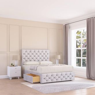 Sloomy Watson Divan Bed Base No Drawers 12 Footboard & 54 Floor Standing Headboard in Silver | Size: Single