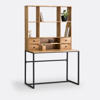 La Redoute Interieurs Bureau van eikenhoutfineer met metaal stalen onderstel en opzetstuk Hiba