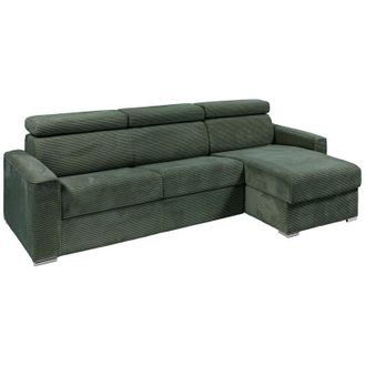Vente-Unique Divano letto angolare a ribalta angolo reversibile Letto 140cm Materasso 18cm in Velluto a coste Verde - VIZIR