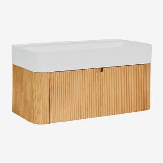 Sklum Conjunto De Mueble De Ba&ntilde;o Suspendido 80x40 Cm En Madera Con Lavabo Integrado Saioa Sklum