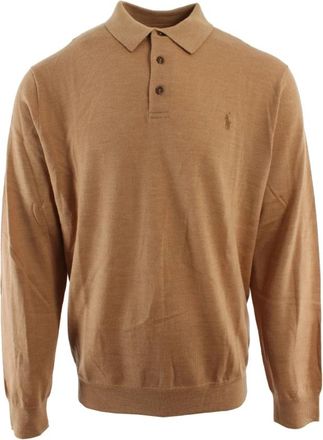 Ralph Lauren Wol Trui met Polokraag - Heren - Polos - Bruin - XL - Wol - Tops