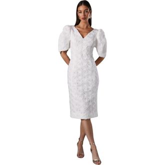 Coast Floral Pleated Sleeve Pencil Dress in Ivory at Nordstrom, Size 6