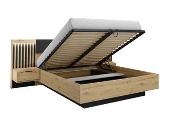 Vente-Unique Cama con arc&oacute;n y mesitas de noche 160 x 200 cm - Con LEDs - Color: Natural y negro - ARIADA