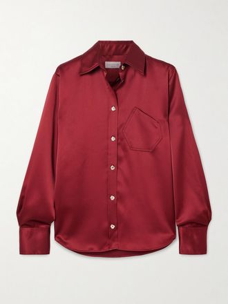 Violante Nessi Camicia In Raso Con Bottoni Gioiello Violi - Bordeaux