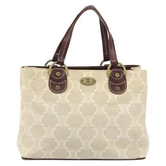 Celine Vintage Macadam Handbag Canvas And Leather Beige Canvas Handbag (Pre-Owned)