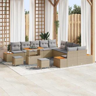 vidaXL Conjunto De Sof&aacute; De Jard&iacute;n Con Coj&iacute;n 13 Pcs Beige Polirat&aacute;n Vidaxl