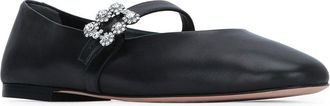 Roger Vivier Womens Flowers Flat Black Leather Heels