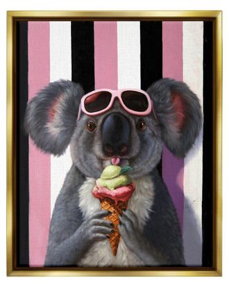 Stupell Industries Happy Koala Ice Cream Stripes Framed Floater Canvas Wall Art By Lucia Heffernan