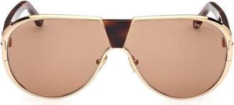 Tom Ford Vincenzo 64mm Pilot Sunglasses in Deep Gold /T Logo /Brown at Nordstrom