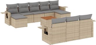vidaXL Set De Sof&aacute;s De Jard&iacute;n 11pzas Con Cojines Rat&aacute;n Sint&eacute;tico Beige Vidaxl