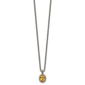 Diamond2Deal Sterling Silver with 14K Accent Oval Citrine Pendant Necklace