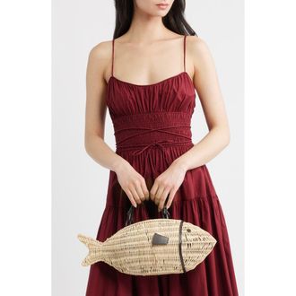 Staud Cleo Wicker Fish Top Handle Bag in Natural at Nordstrom