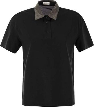Brunello Cucinelli Black Contrast Collar Shirt, Size Medium